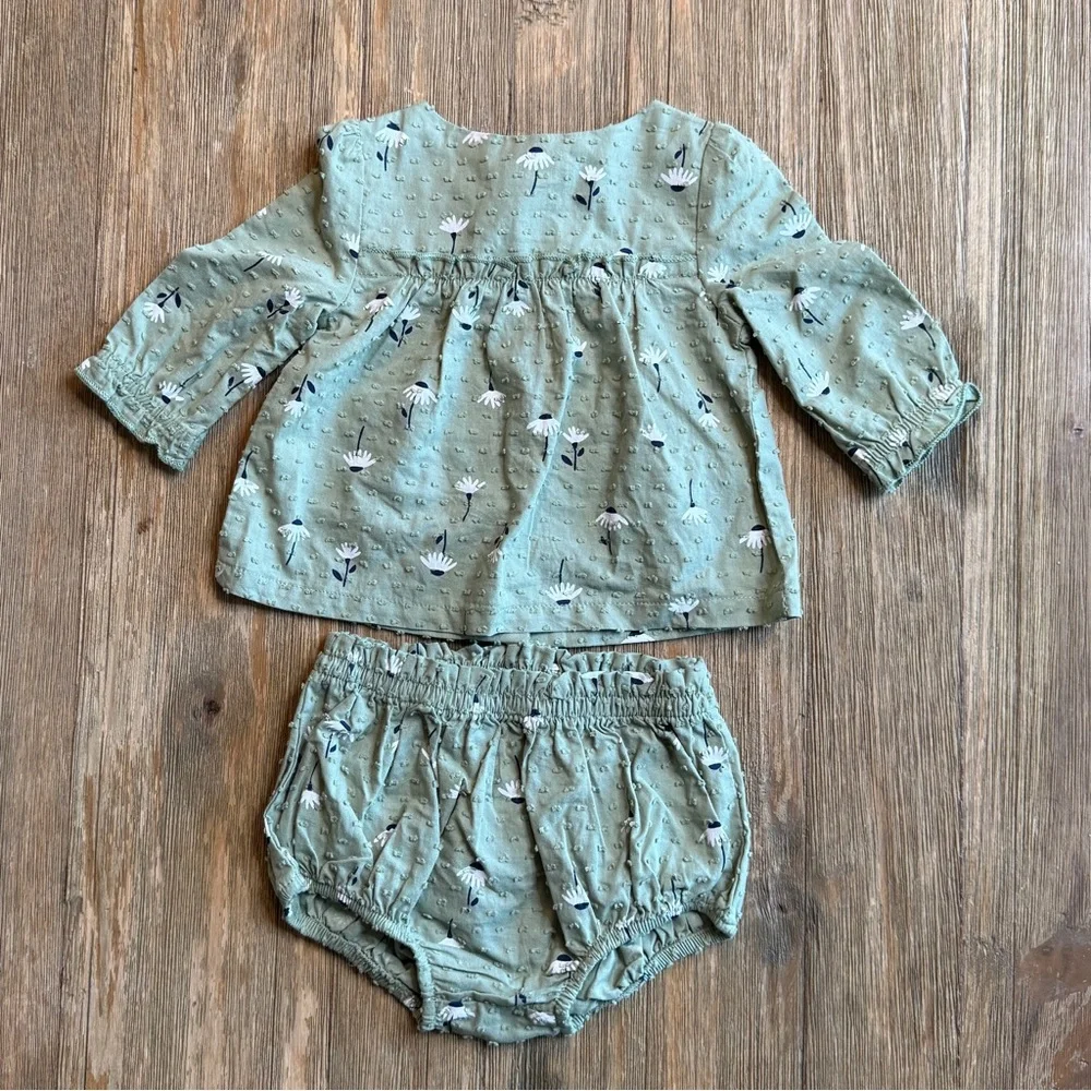 Cat & Jack Green Daisy Set, Dress/Top and Diaper Cover 0-3M, NWT